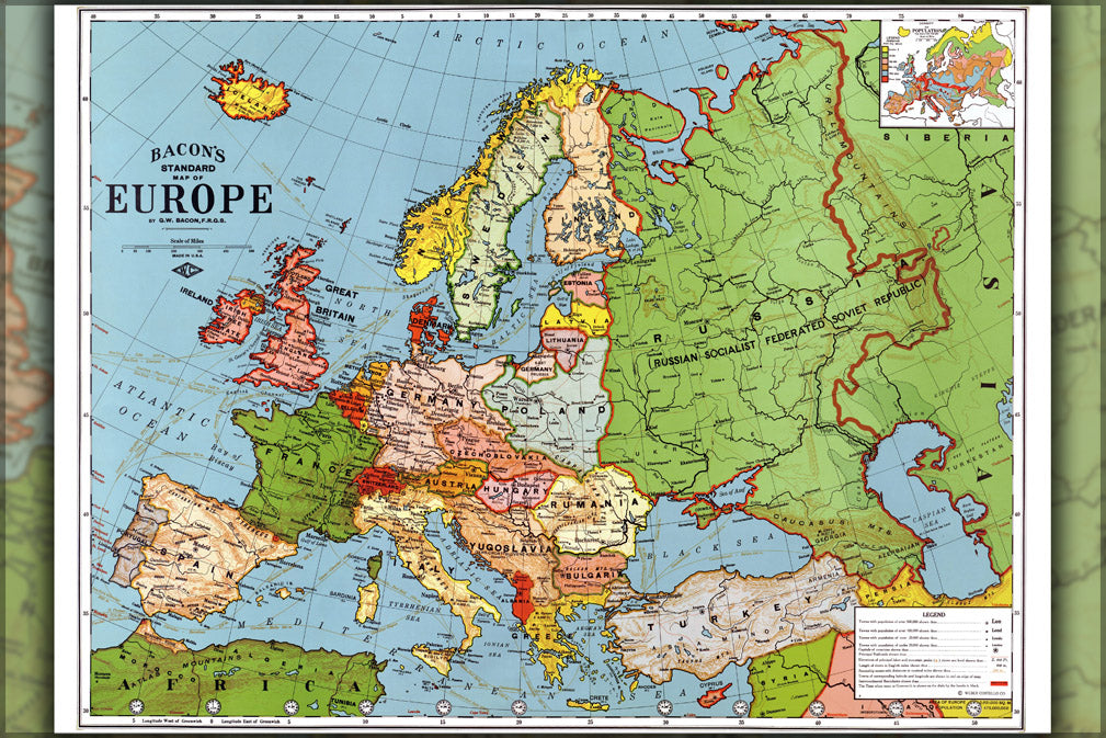 24"x36" Gallery Poster, map of europe 1923