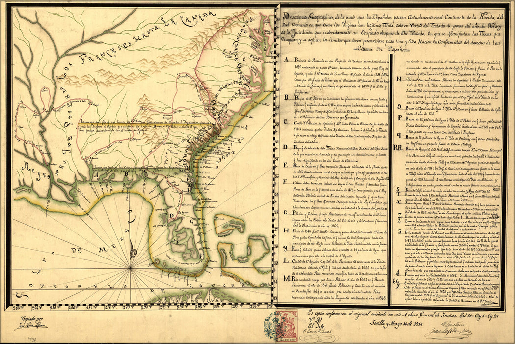 24"x36" Gallery Poster, map of florida 1742 in spanish