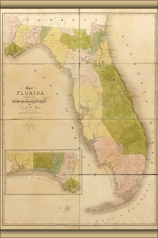 24"x36" Gallery Poster, map of florida 1839