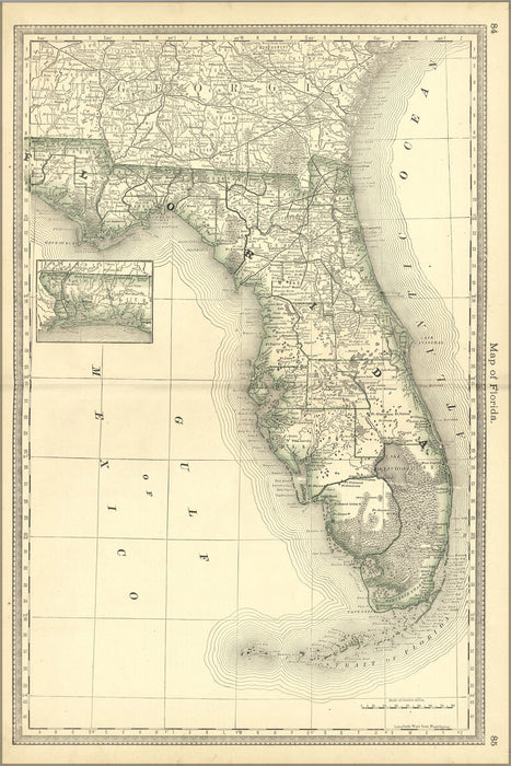 24"x36" Gallery Poster, map of florida 1881