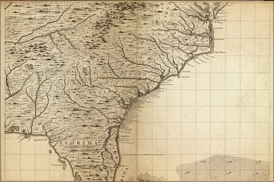 24"x36" Gallery Poster, map of florida georgia north south carolina 1733