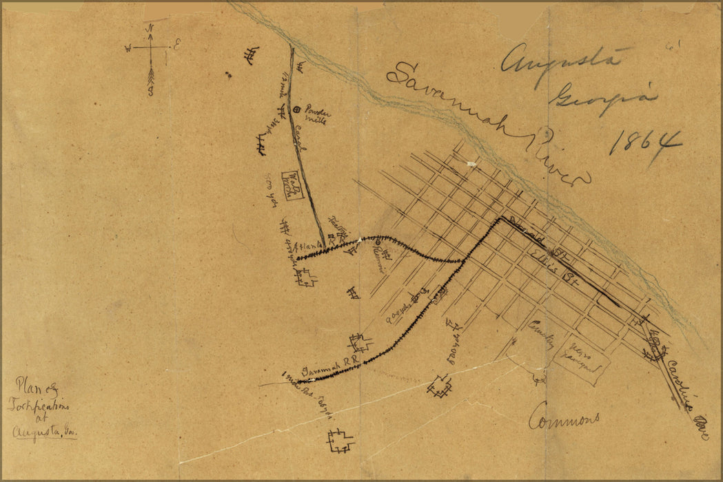 24"x36" Gallery Poster, map of fortifications at Augusta georgia 1864