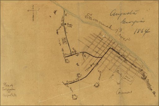 24"x36" Gallery Poster, map of fortifications at Augusta georgia 1864