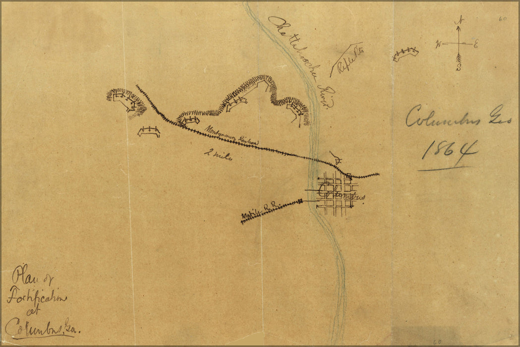 24"x36" Gallery Poster, map of fortifications at Columbus georgia 1864