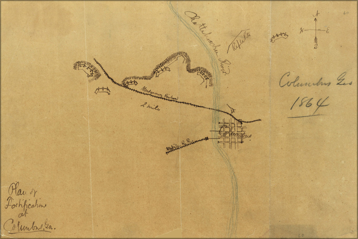 24"x36" Gallery Poster, map of fortifications at Columbus georgia 1864