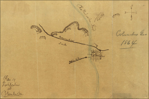 24"x36" Gallery Poster, map of fortifications at Columbus georgia 1864