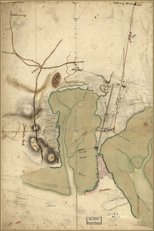 24"x36" Gallery Poster, map of fortifications at the Boston Neck 1775