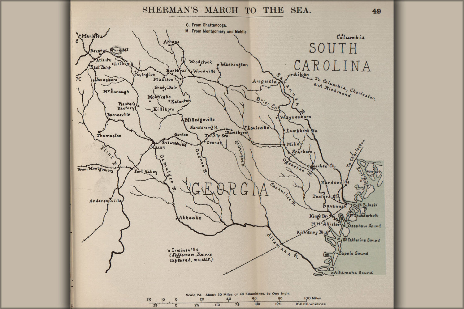 24"x36" Gallery Poster, map of general Sherman's march to the sea