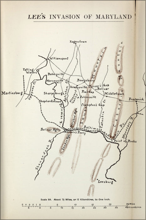 24"x36" Gallery Poster, map of general robert e. lee invasion of maryland