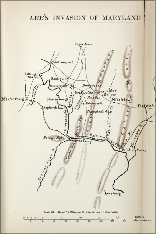 24"x36" Gallery Poster, map of general robert e. lee invasion of maryland