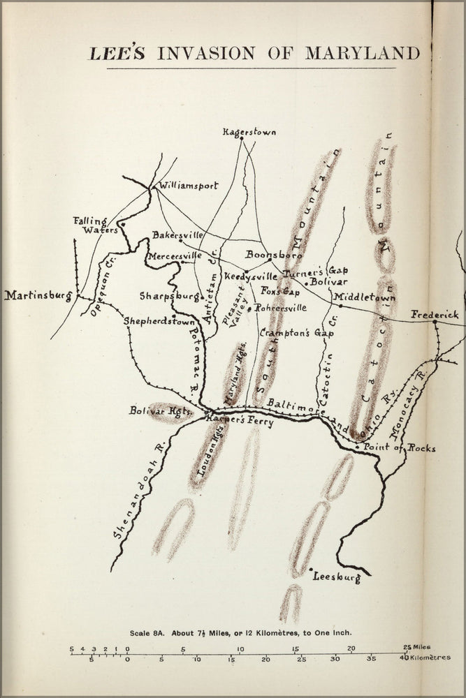 24"x36" Gallery Poster, map of general robert e. lee invasion of maryland
