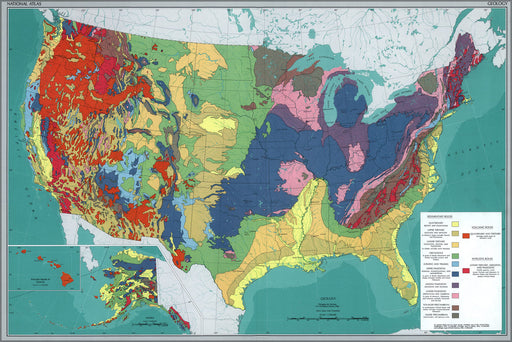 24"x36" Gallery Poster, map of geology of the united states 1970