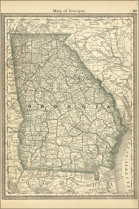 24"x36" Gallery Poster, map of georgia 1881