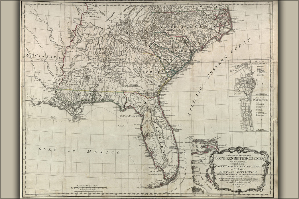24"x36" Gallery Poster, map of georgia florida north & south carolina 1776