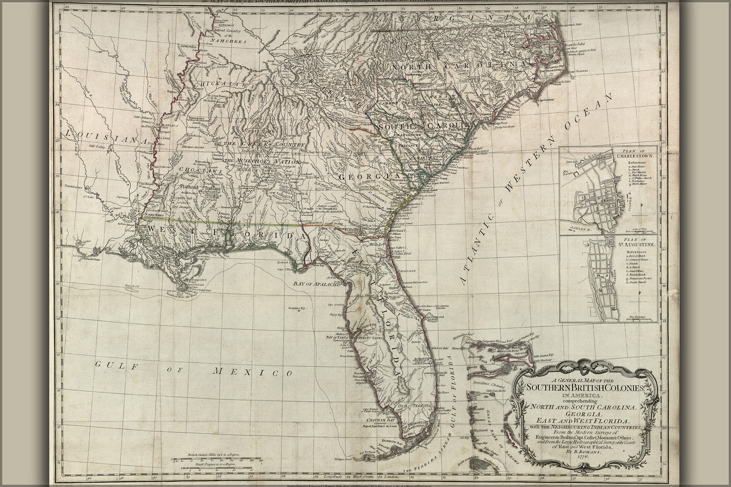 24"x36" Gallery Poster, map of georgia florida north & south carolina 1776