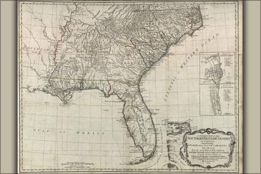 24"x36" Gallery Poster, map of georgia florida north & south carolina 1776