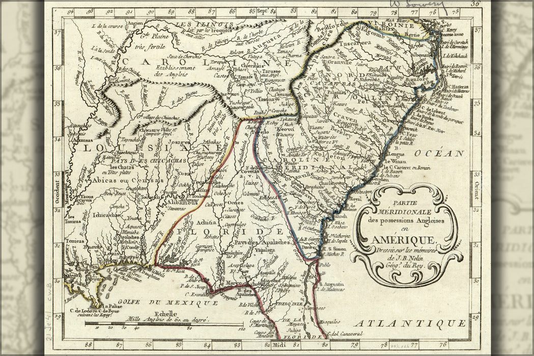 24"x36" Gallery Poster, map of georgia north south carolina 1783