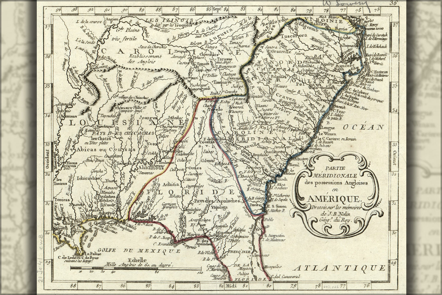 24"x36" Gallery Poster, map of georgia north south carolina 1783