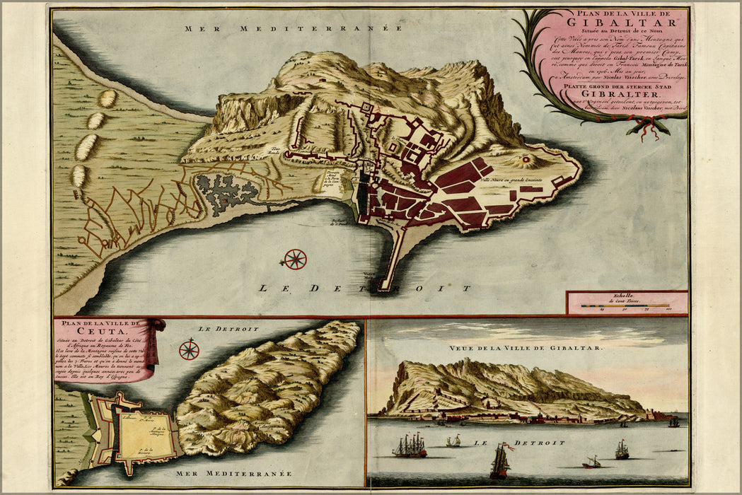 24"x36" Gallery Poster, map of gibraltar 1709