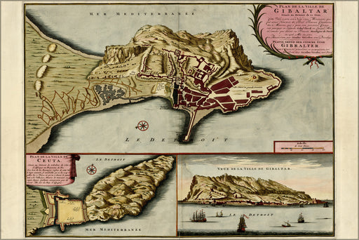 24"x36" Gallery Poster, map of gibraltar 1709