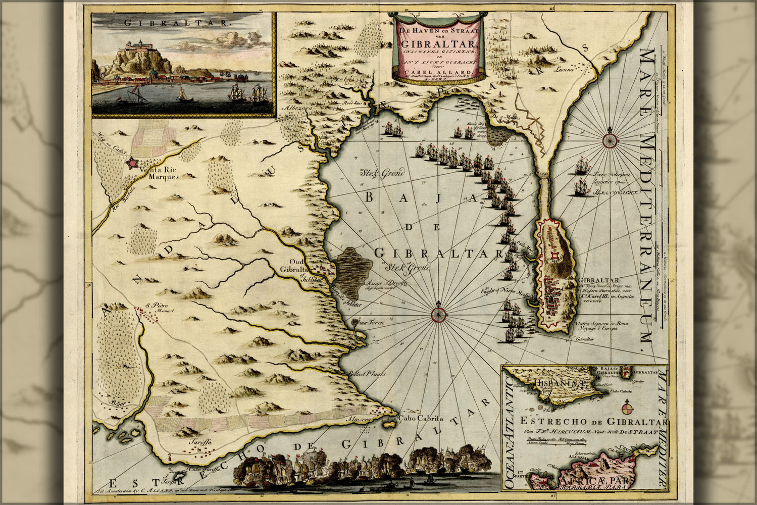 24"x36" Gallery Poster, map of gibraltar 1709 p2