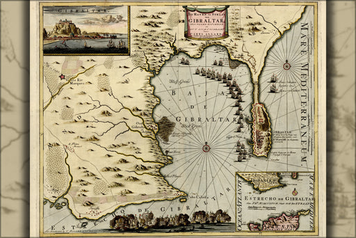 24"x36" Gallery Poster, map of gibraltar 1709 p2