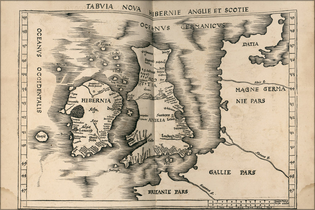 24"x36" Gallery Poster, map of great britain 1513