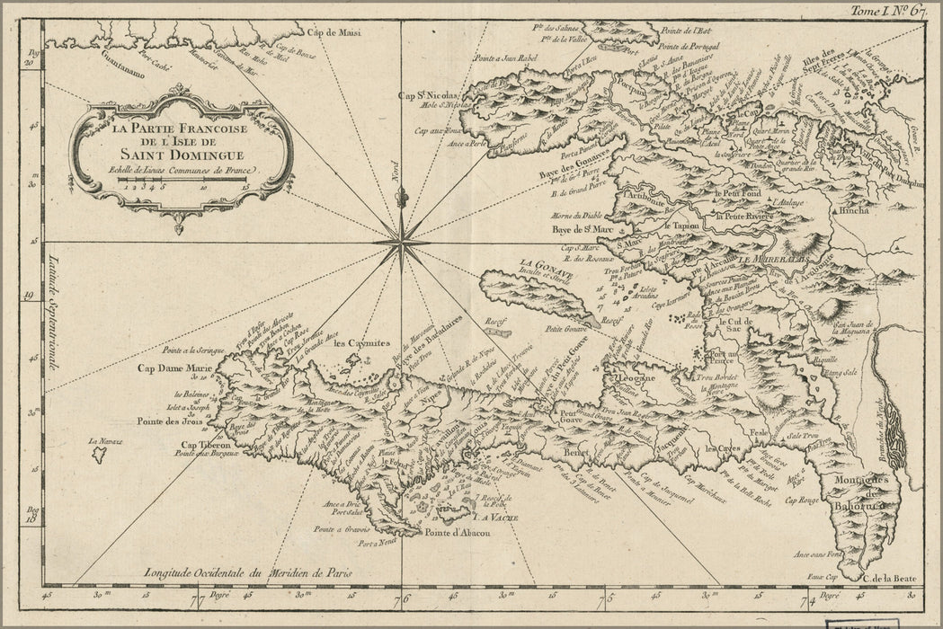 24"x36" Gallery Poster, map of haiti 1764 in french