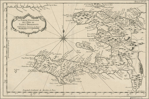 24"x36" Gallery Poster, map of haiti 1764 in french