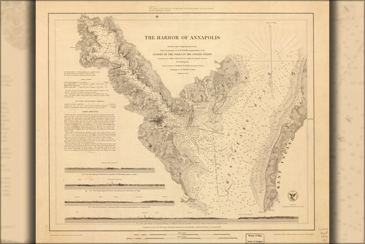 24"x36" Gallery Poster, map of harbor of Annapolis maryland 1846