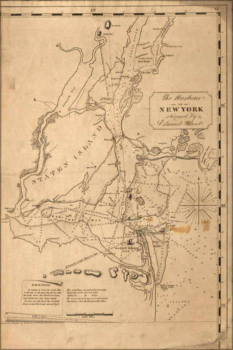 24"x36" Gallery Poster, map of harbour of New York city 1827