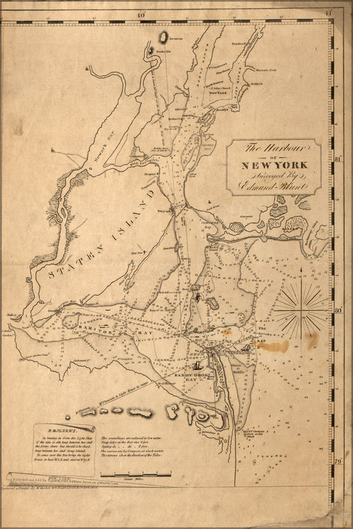 24"x36" Gallery Poster, map of harbour of New York city 1827