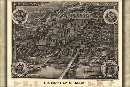 24"x36" Gallery Poster, map of heart of St. Louis missouri 1907