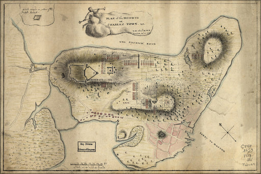 24"x36" Gallery Poster, map of heights of Charles Town boston dec 1775