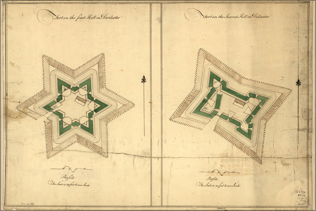 24"x36" Gallery Poster, map of hill Forts Dorcester boston 1776