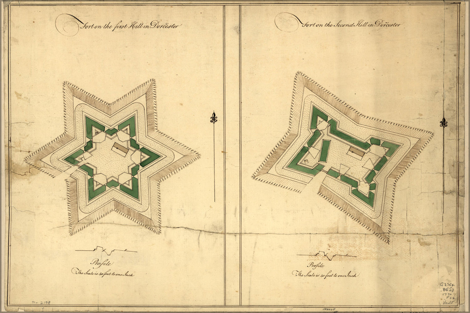 24"x36" Gallery Poster, map of hill Forts Dorcester boston 1776