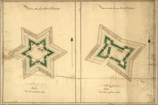 24"x36" Gallery Poster, map of hill Forts Dorcester boston 1776
