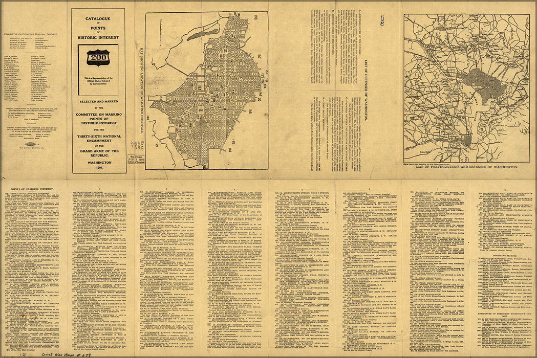 24"x36" Gallery Poster, map of historic locations Washington D.C. 1902