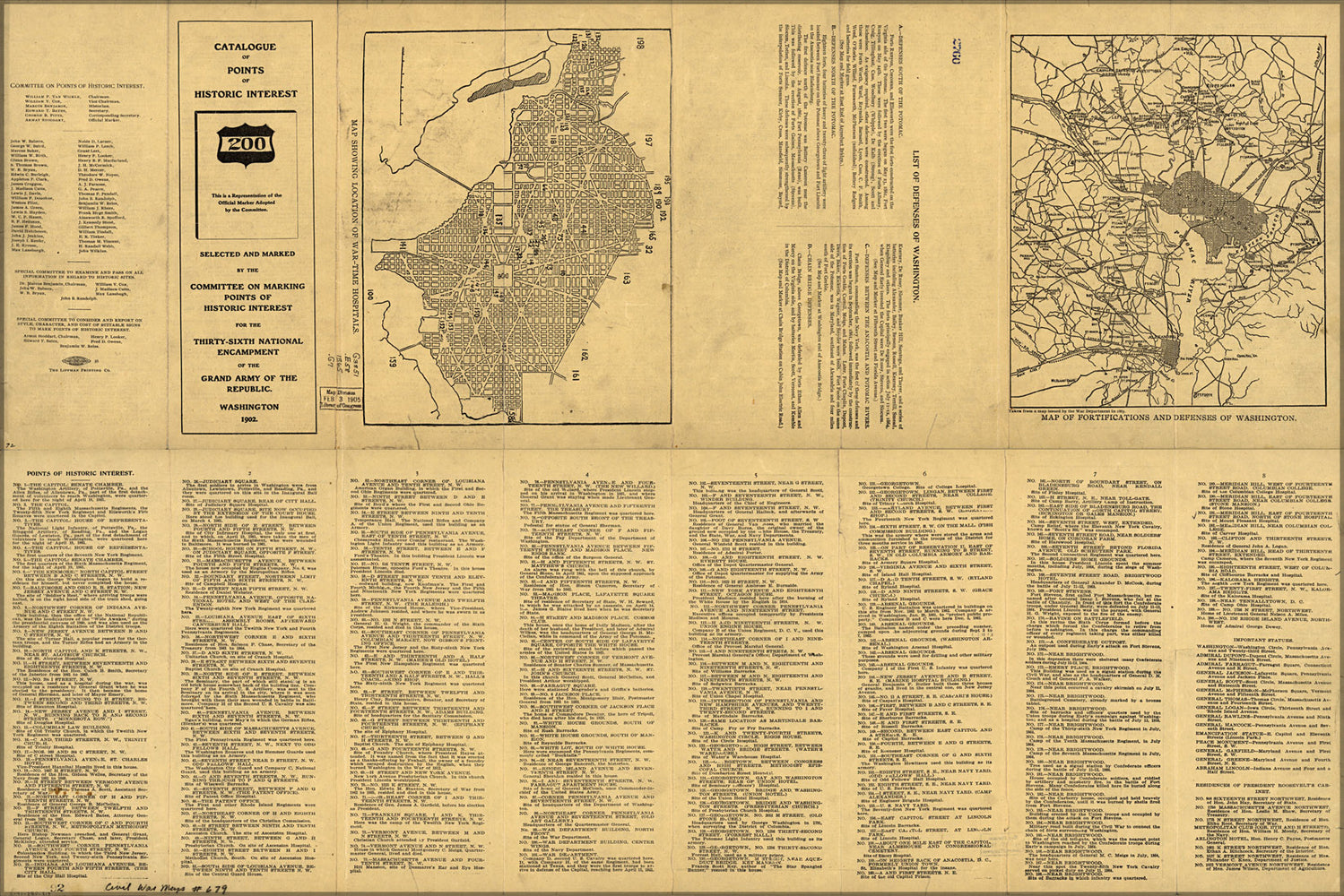24"x36" Gallery Poster, map of historic locations Washington D.C. 1902