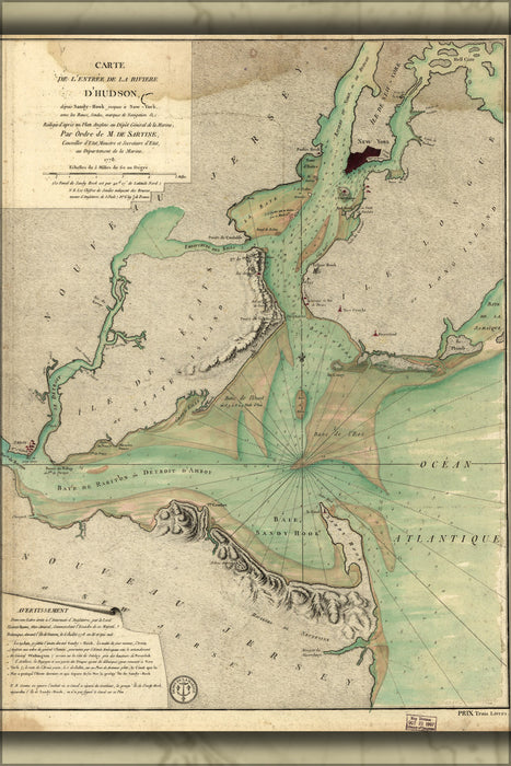 24"x36" Gallery Poster, map of hudson river 1778 new york city p1