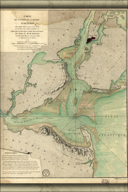 24"x36" Gallery Poster, map of hudson river 1778 new york city p1
