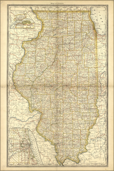 24"x36" Gallery Poster, map of illinois 1881