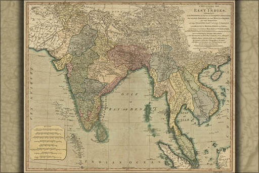 24"x36" Gallery Poster, map of india vietnam cambodia indonesia 1783