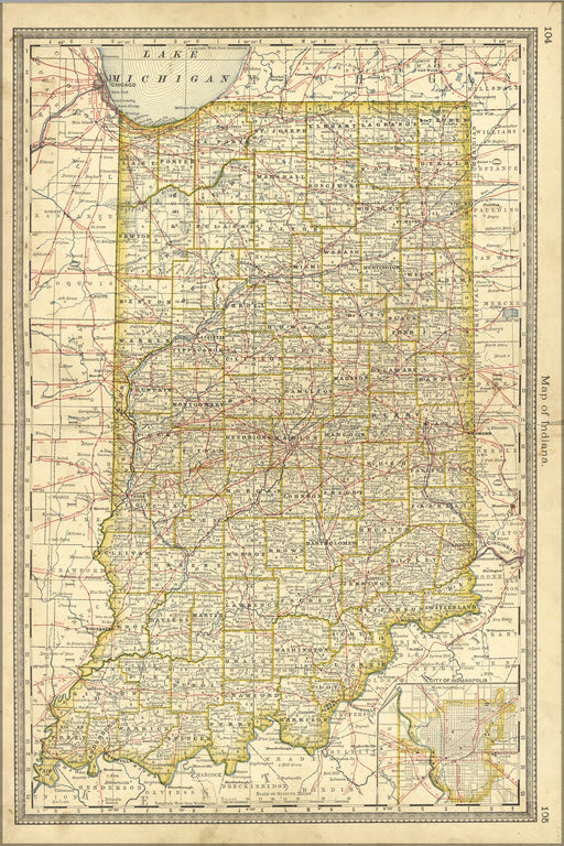 24"x36" Gallery Poster, map of indiana 1881