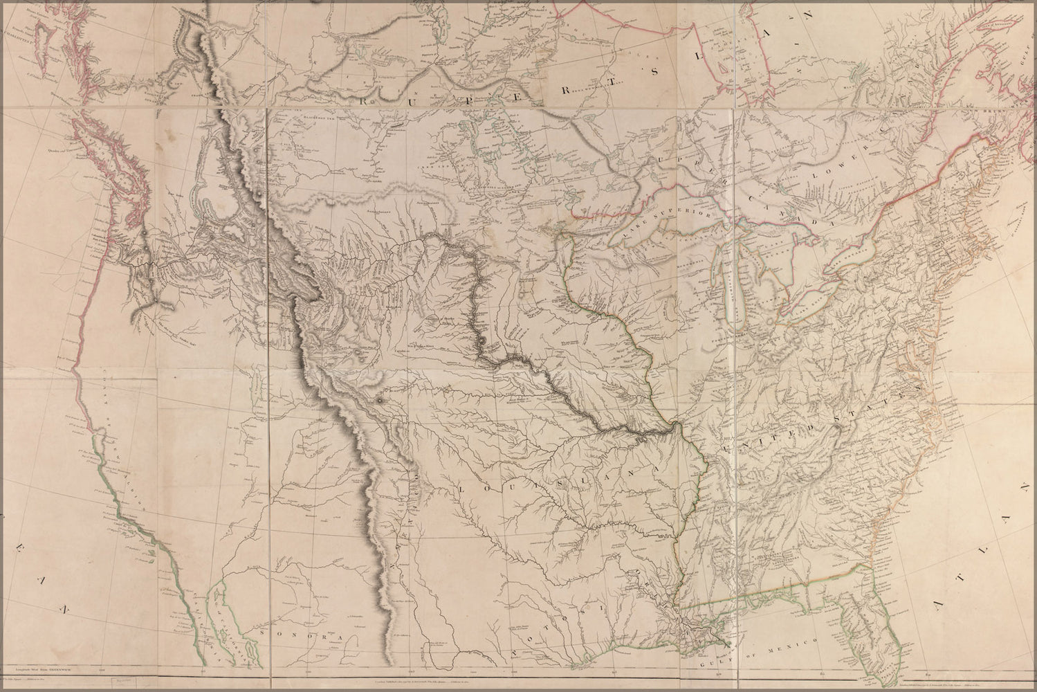 24"x36" Gallery Poster, map of interior of united states of america 1814