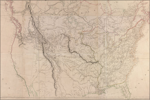 24"x36" Gallery Poster, map of interior of united states of america 1814