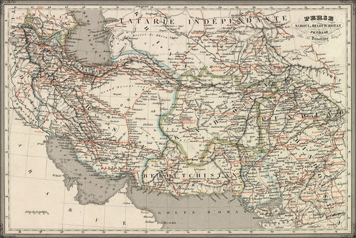 24"x36" Gallery Poster, map of iran Afghanistan pakistan 1840