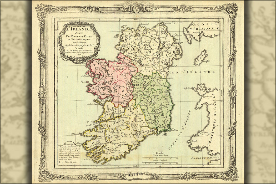 24"x36" Gallery Poster, map of ireland 1766 in latin