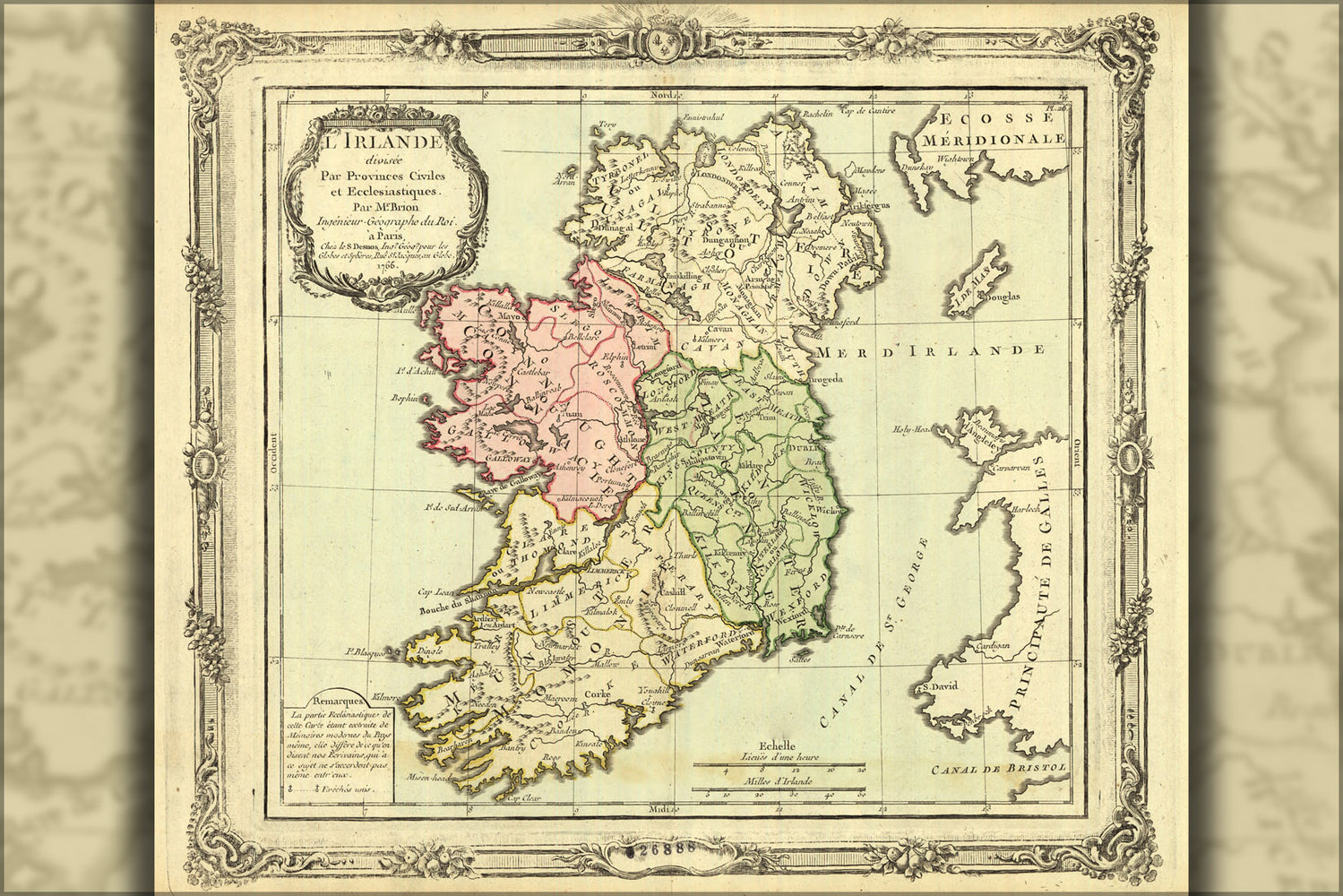 24"x36" Gallery Poster, map of ireland 1766 in latin