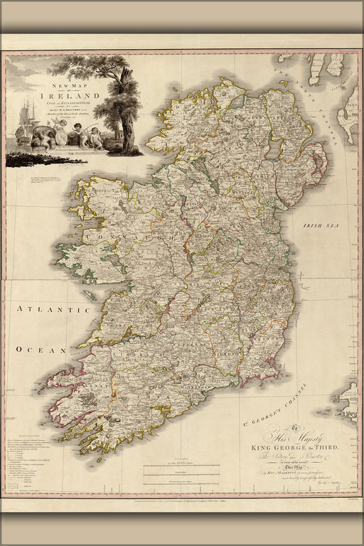 24"x36" Gallery Poster, map of ireland 1797